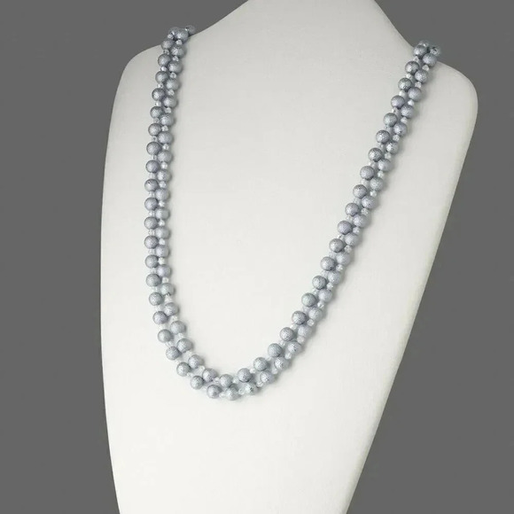 Grey & Aqua Opera Length Textured Glass Pearl Necklace - Picture 1 of 2